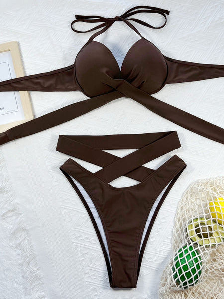 Crisscross Halter Neck Bikini Set