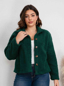 Plus Size Collared Neck Button Down Jacket