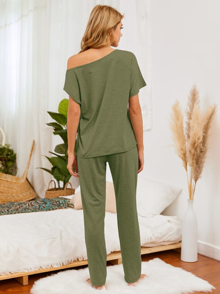 Boat Neck Top and Pants Lounge Set
