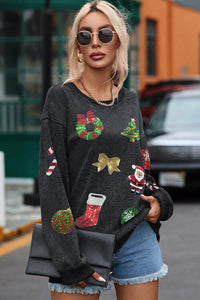 Sequin Patch Christmas Element Sweatshirt