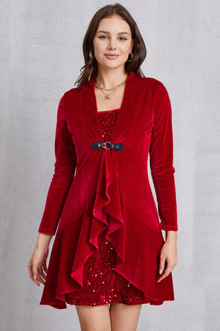 Sequin Ruffle Hem Long Sleeve Mini Dress
