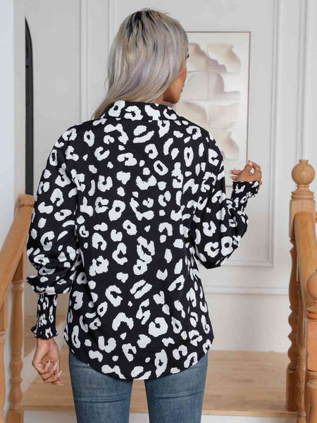 Printed Collared Neck Buttoned Lantern Sleeve Shirt